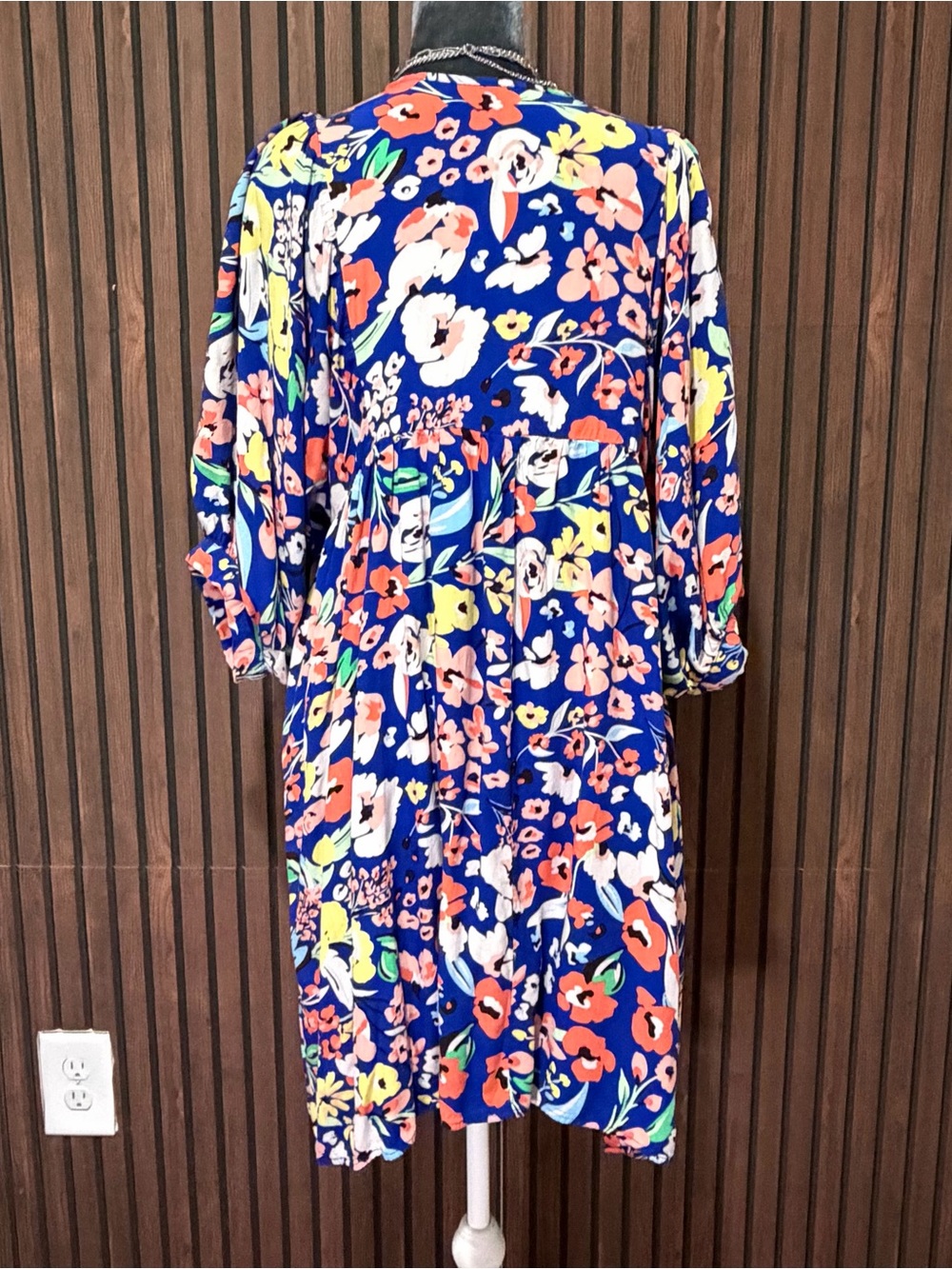 Boho Floral Print Kimono Sleeve Mini Dress | Size Large - Picture 2 of 3
